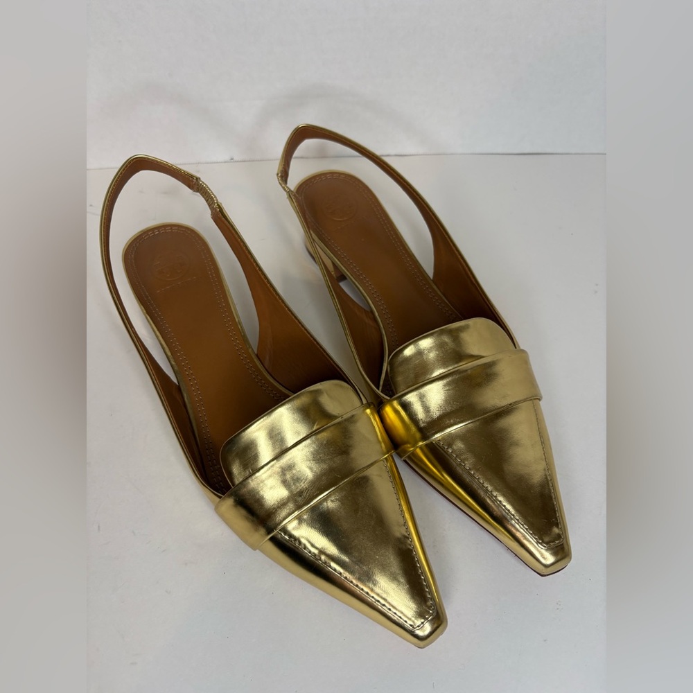 Tory Burch Gold Pointed Slingbacks